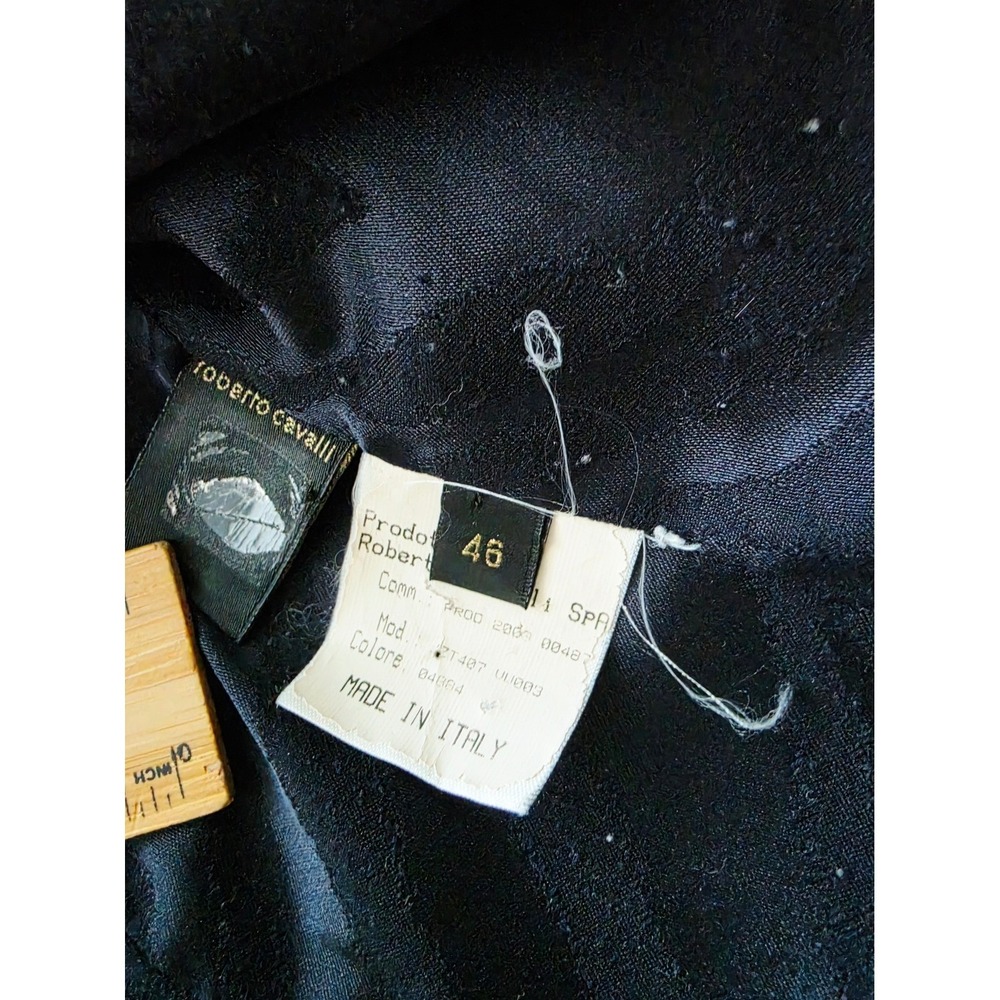 VTG Roberto Cavalli Navy Single Button Wool Blazer Leopard Trim Made in Italy 46 - Picture 7 of 16